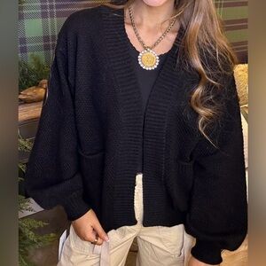Hyfve Black Textured Oversized Cropped Cardigan Size M NWT